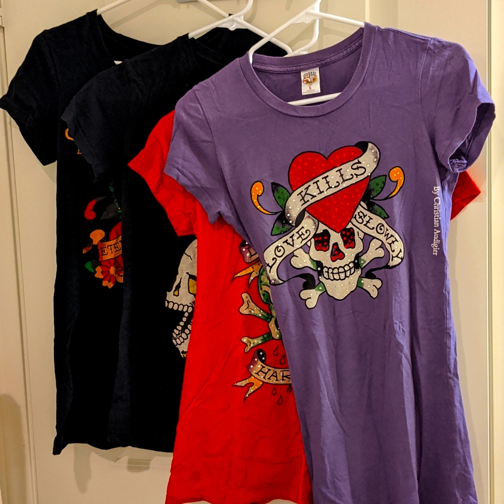 Ed Hardy skeleton skull T shirts size S
